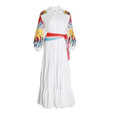 floral embroidery long sleeve cotton dresses women 2020 vintage sashes boho white dress vestidos ethnic
