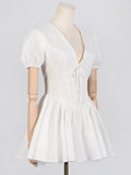 Fongt Gentle Wind Princess Temperament Elegant Dress 2025 Spring New Bow Leisure Bubble Sleeve