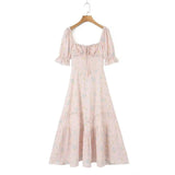 Floral Print Puff Ruffles Sleeve Midi Dress-Outfit