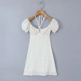 Fashion Women's Fashion Spring New French Flower Bubble Sleeve Dress Pure Girl Tie Short Skirt-Outfit