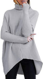 Fongt Winter Women Irregular Hem High Collar Jumper Long Sleeve Knit Sweater