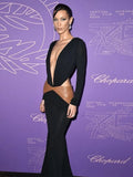 High-End Women's New Sexy Deep V Bareback Splicing Bag Long-Sleeved Dress High-End Temperament