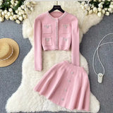 Fongt Luxury Famous Lady To Reduce The Age To Wear A Small Fragrant Suit Women's Knitted Cardigan Short Dress Two-Piece Skirt