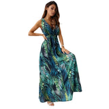 Fongt Women's Dress 2025 Dress Summer Floral Bare Back Sleeveless Dress V-Neck Temperament Elegant