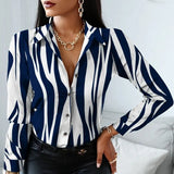 Print Blouses Striped Floral Leopard Shirts Office Lady Print Blouse Spring Fashion Button Long Sleeve Women Tops