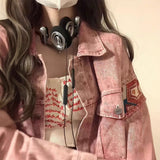 Fongt Spliced Denim Jacket Girl Spring And Autumn Loose Design Sense Small Casual Pink Workwear Top