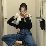 Women Golden Velvet Black Off Shoulder Long Sleeve Slim Autumn Fashion Slash Neck Vintage Bow Solid Elegant Design