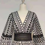 TWOTWINSTYLE Black Embroidery Casual Dress Females V Neck Bishop Long Sleeve Gathered Waist Mini Dresses For Women 2022