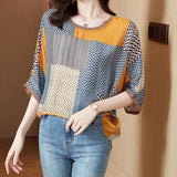 Women's New Korean Style Street Trendsetter Loose Top Women's Round Neck Short Sleeve Striped Printed Half Sleeve T-shirt-Outfit