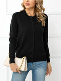 Fongt And Autumn Solid Color Round Collar Single Buckle Sweater Coat Casual Long-Sleeved Knitted Shirt Woman