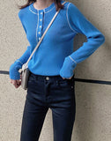 Fongt Design Sense Black Collar Splicing Woman 2025 Autumn High-End Temperament Waist Repair Knitted Long-Sleeved Top