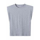 New Summer Women Tops shoulder pads Sleeveless tank 95% cotton pullover basic style Casual Femme T- shirts Ropa