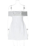 White Off-shoulder Sequin Strap Mini Dress-Outfit