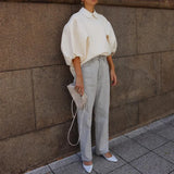 Spring Summer Chic Lantern Sleeve Top Quality Elegant Temperament Blouses Femme High Level Turn Down Collar Shirts-Outfit