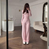 Fongt Summer New Women's Round Neck Solid Color Wide Leg Pants Commuting Leisure Suit Women