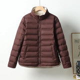 Winter Short Down Jacket Female Thin Seamless Pressure Glue Standing Collar Large Size Casual Color White Duck Down Coat Versatile Tide-Outfit