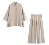 Fongt Women's INS Exploding Loose Linen Shirts Tight Straight Pants Set 2157045