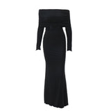 Fongt Autumn Women's Liu Wen With A Sexy Shoulder French Temperament Slim
