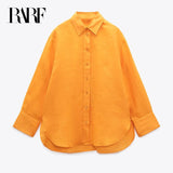 Women's blouse blouse long sleeve lapel side slit hem linen blouse