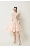 Fongt Elegant Bubble Sleeve Lace Splicing Mesh Dress Women's Court Collar Lantern Sleeve A-Word Skirt