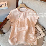 Advanced Feeling New Chinese-Style Oblique Jacquard Short-Sleeved Shirt Women's Summer 2024 French Leisure Super Good-Looking Blouse-Outfit