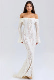 Lace Long Sleeve Off-shoulder Dress-Outfit