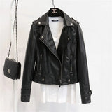 Fongt New Korean Version Of Students Small Coat PU Leather Coat Female Short Spring And Autumn Model Slim Lapel Locomotive Leather Jacket Tide-Outfit