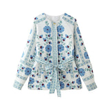 Fongt Fashion Women's Autumn And Winter Single Buckle Warm Coat Printing With Belt Cotton Jacket
