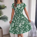 Shooting 2025 Spring And Summer Elegant Flowers Short Sleeves Big Folding Dress Women's