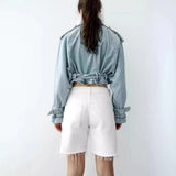 Fongt Summer New Vintage Wash With Old Belt Lapel Loose Denim Jacket 2569076-Outfit