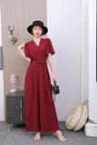 Pure Color Short-Sleeved Jumpsuit-Outfit