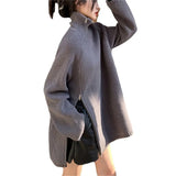 Fongt Winter New Design Sense Small Chic Side Open Zipper Lazy Loose Casual Version Irregular Long Sweater-Outfit