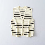 New V-Collar Striped Vest 3519032-Outfit