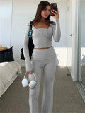 Solid Wrap Top With Tube Top And Pants Three Piece Set-Outfit