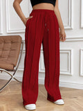 Fongt Women's Casual Fashion Pants Draw Rope Vertical Striped Straight Sweatpants Women
