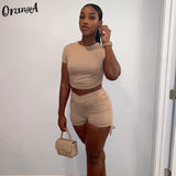 Tracksuit Women Backless Bandage Short Sleeve Crop Top Ruched Biker Shorts Set Two Piece Outfit Sporty Casual
