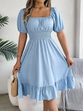Shooting 2025 Spring And Summer Leisure Side Short Sleeves To Close The Waist Lotus Leaf Side A Dress Women's