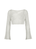 Hollow Out Long Sleeve Knit Crop Top-Outfit