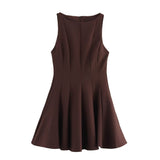 Fongt Short Dress 2025 Spring And Summer Set Wide Swing Women's Sleeveless Boat Collar Body A-Word Mini Dress