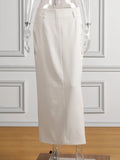 Solid Skirt Women 2023 Spring Fashion Low Rise Waist A-line Straight White Faldas Bottom Simple Elegant Slit Maxi Skirts-Outfit