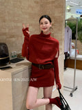 Fongt Xixi 13 Line 2025 Autumn White Standard Temperament Knitted High-Neck Dress Dress Thin High-Waisted Short Skirt Women 25326
