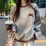 Embroidered Bow Round Neck Pullover Sweatshirt-Outfit