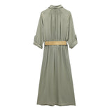 Spring Dress With Belt Blended Shirt 4387062-Outfit