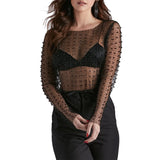 Fongt Spring And Summer Ins Explosion Super Fairy Sexy Perspective Lace Jersey Inside And Outside Wearing Mesh Top