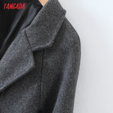 Women 2021 Winter Gray Thick Woolen Coats With Button Loose Long Sleeves Pocket Ladies Elegant OverCoat