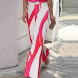 Fongt 2023 New Fashion Sexy Strap Striped Print Wide Leg Pants Suit-Outfit