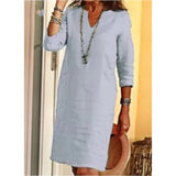 Cotton Linen Small V-neck Stitching Retro Basic Model Solid Color Three-quarter Sleeve