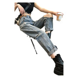 Fongt Blue Harun Jeans, New Fall 2024, High Waist, Slim, Loose And Pierced Dad Pants-Outfit