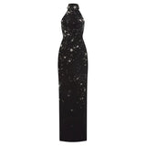 Fongt Fashion Heavy Industry Three-Dimensional Nails Studded Elastic Hanging Neck Long Dress Dress Dress