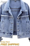 Denim Jacket Women Rivet Diamond Jean Coat 2023 Spring Autumn Blue Small Outerwear Casual Tops Lady All-match